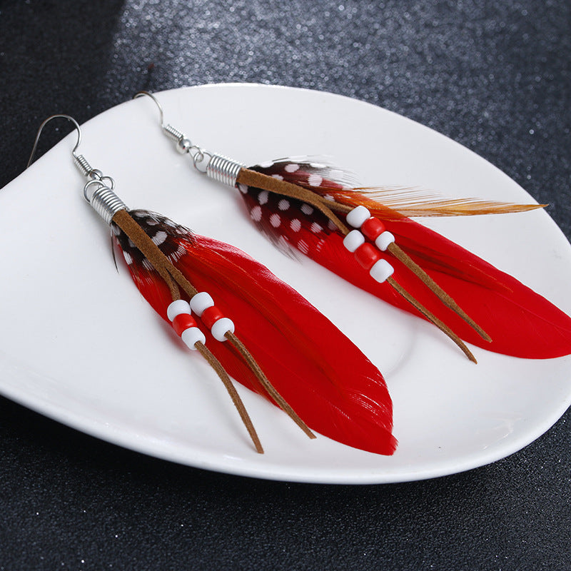 Wholesale Bohemian Tassel Feather Earrings